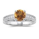 0.57 Cts Diamond and 1.06 Cts Citrine Ring in 14K White Gold