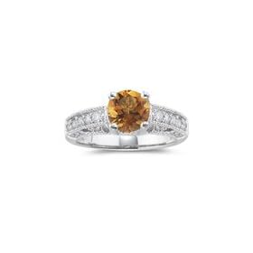 0.57 Cts Diamond and 1.06 Cts Citrine Ring in 14K White Gold