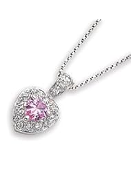 Sterling Silver Pink CZ Heart on 18 Chain Necklace - 18 Inch