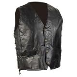 Diamond Plate Black Genuine Leather Biker Vest Large