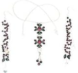 India Silver Jewelry Earring & Necklace Sets Sterling Silver & Garnet Gemstones (gnklcs291)