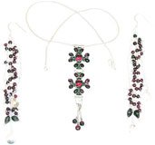 Earring Necklace Set Sterling Silver Garnet Jewelry (gnklcs291)