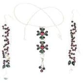Earring Necklace Set Sterling Silver & Garnet Gemstones (gnklcs291)