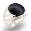 Men's Solitaire Black Genuine Nature Stone Onyx Special Plating Ring, Size: 8-13 Sterling Silver .925