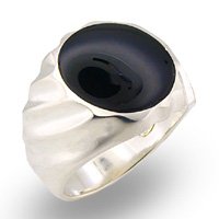 Men's Solitaire Black Genuine Nature Stone Onyx Special Plating Ring, Size: 8-13 Sterling Silver .925