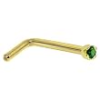 Solid 18KT Yellow Gold (May) 1.5mm Genuine Emerald L-Shaped Nose Ring - 18 Gauge