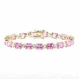 Vermeil (24K Gold over Sterling Silver) Pink CZ Square and Round Simulated Diamond CZ Tennis Bracelet