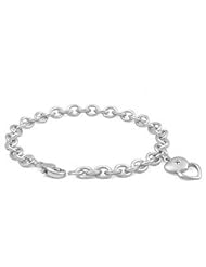 6 3/4 In Sterling Silver Diamond Stacked Hearts Charm Bracelet For Girls