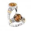 925 Silver, Citrine & White Topaz Round Ring with 14k Gold Accents- Sizes 6-8