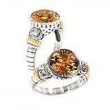 925 Silver, Citrine & White Topaz Round Ring with 14k Gold Accents- Sizes 6-8