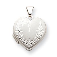 14k White Gold Diamond-Cut 18mm Heart Locket