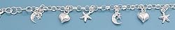 Sterling Silver Adjustable Anklet - Moon, Heart and Star