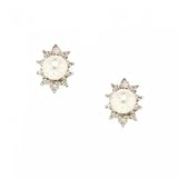 Yellow Gold Stud Earrings - White Akoya Pearl Diamond