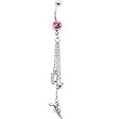 Pink Gem Star Brass Knuckles Revolver Belly Ring