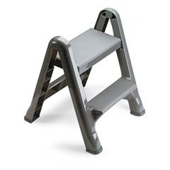 Two-Step Folding Plastic Step Stool, 300-lb. Duty Rating, Dark Gray