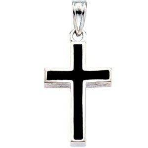 21vBwsN3OpL 14K White Gold Cross With Black Epoxy | Size/Info: 20.00x13.00mm