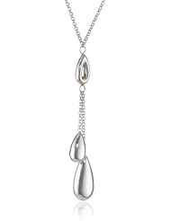 Sterling Silver Italian Rhodium Plated Double Teardrop Dangle Necklace, 17"