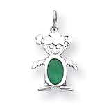 14k White Gold Emerald Girl Birthstone Charm