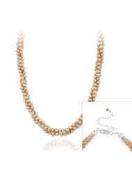 Sterling Silver Freshwater Cultered Peach Pearl Three Row Twisted Necklace