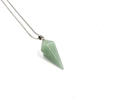 You Xi Crystal Gemstone Hexagonal Cone Healing Point Reiki Chakra Pendulum Pendant Necklace With Chain Color Green Aventurine