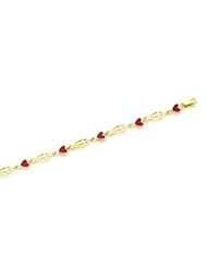 14K Yellow Bracelet with Enamel Red Hearts And Ichthus
