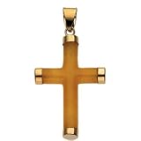 14K Yellow Gold Yellow Jade Round Cross