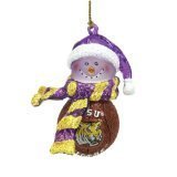 LSU Striped Acrylic Basketball Snowman Ornament (Set of 4)