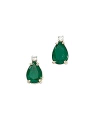 14K Yellow Gold Pear Emerald and Diamond Earrings