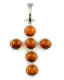 Round Cognac Amber Cross Pendant