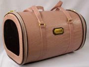 Designer Dog Carrier-Faux Croc pet carrier-Pink with brown trim- small
