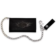 Harley-Davidson&reg; Men's Bar & Shield Flames Tri-Fold Wallet. Full-grain leather. 99447-06V