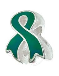 Sterling Silver Green Enamel Awareness Ribbon Bead Charm BZ2226