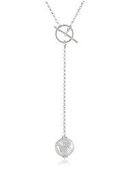 Sterling Silver Italian Rhodium Plated Diamond Cut Dangle Bead with Toggle Clasp "Y" Necklace, 17"