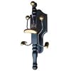 Wall mounted six coat hook in black wood with subtle red edging and gold painted hooks