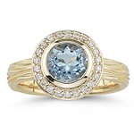 0.22 Ct Diamond & 1.14 Cts Aquamarine Ring in 14K Yellow Gold-7.0
