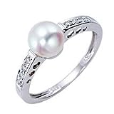 14k Gold ,Akoya Cultured Pearl and Diamond Ring