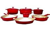 13 Piece Enameled Cast Iron Red Cookware Set