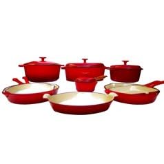 13 Piece Enameled Cast Iron Red Cookware Set by FancyCook