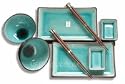 Crackled effect pattern 8 pcs Japananese dinner set (aqua)
