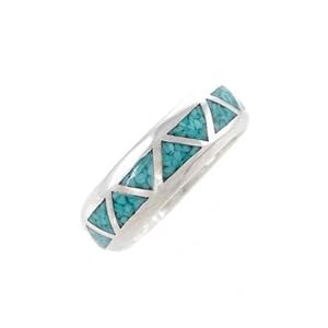 Southwestern Style Turquoise Chip Inlay Chevron Ring in Sterling Silver for Men or Women, Size 6, #7896