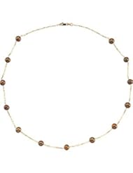 14K Yellow-Gold Freshwater Dyed Chocolate Cultured Pearl Station Necklace & Bracelet by US Gems