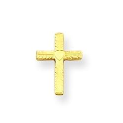 14k Post Cross Earrings w/Heart Center