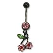 Black Bioplast Belly Ring with Pink Australian Crystals - Flowers 14g/5mm ball