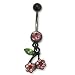 Black Bioplast Belly Ring with Pink Australian Crystals - Flowers 14g/5mm ball