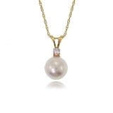 14K Yellow Gold Pendant w White Akoya Pearl & Diamond