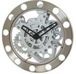 Kikkerland Gear Wall Clock, Nickel/White