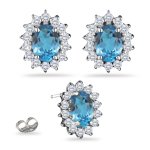 0.08 Cts Diamond & 12.48 Cts Swiss Blue Topaz Earrings in Platinum