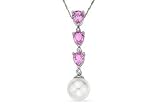 7/8 Carat Pink Sapphire, Diamond and 8-9mm Cultured Freshwater Pearl 14K White Gold Pendant w/Chain