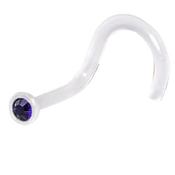 Clear Bioplast Purple Velvet Swarovski Nose Screw Ring