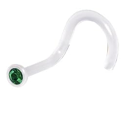 Clear Bioplast Emerald Swarovski Nose Screw Ring